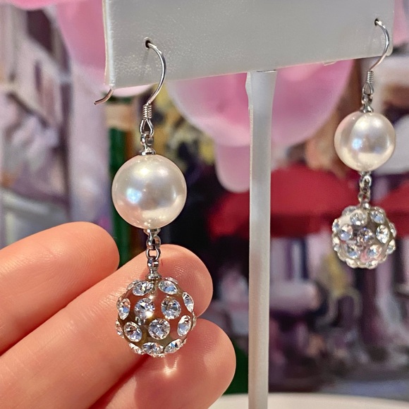 Pearl Crystal Drop Dangle Earrings for Wedding - Picture 14 of 14